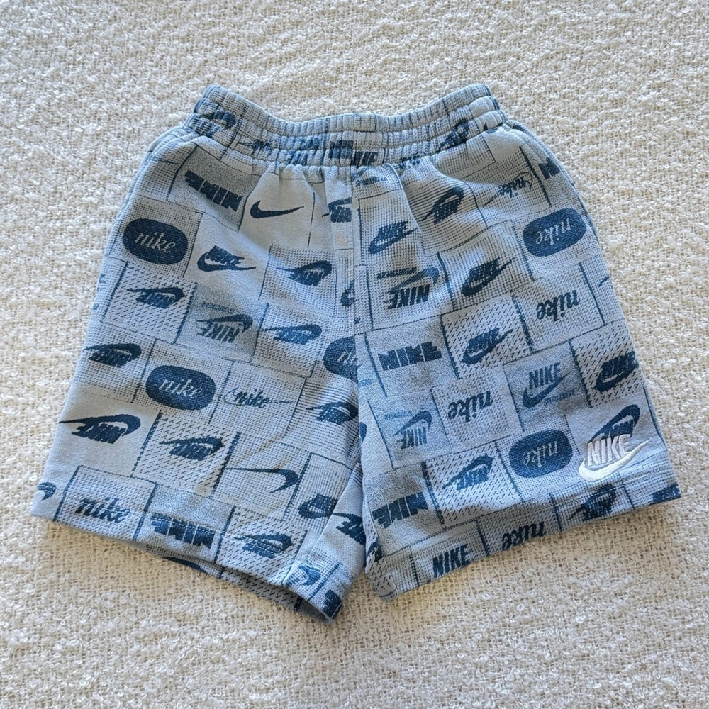 Nike Shorts Kids Size L 7 Blue All Over Print Logo French Terry Athletic